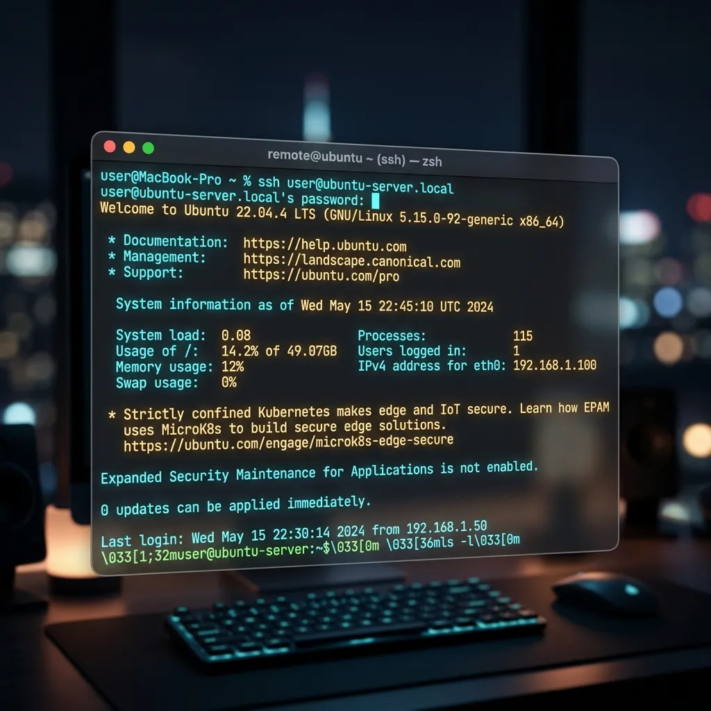 Terminal window showing standard SSH login process to an Ubuntu server